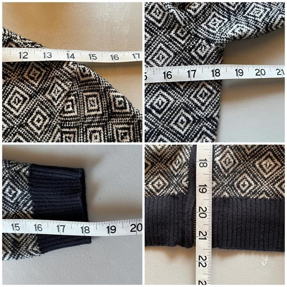 Lucky Brand Sweater Sz S Black Beige Geo Knit Ribbed Full Zip Bomber Sweater - Picture 5 of 9